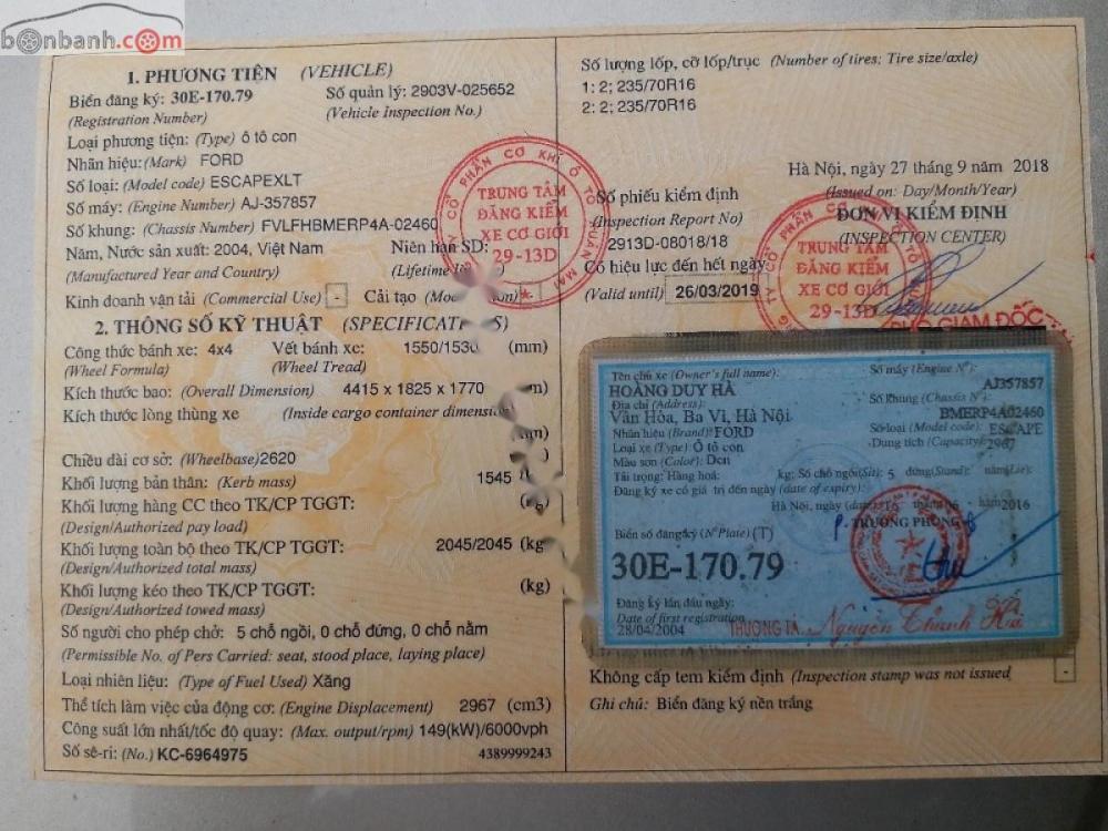 Ford Escape XLT 2004 - Bán Ford Escape XLT sản xuất 2004, màu đen 